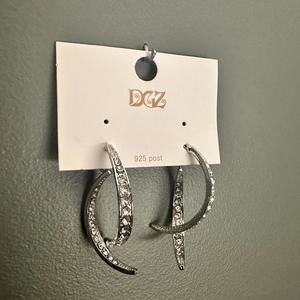 Silver Cross Curved Earrings Zircon Curved Drop Earrings